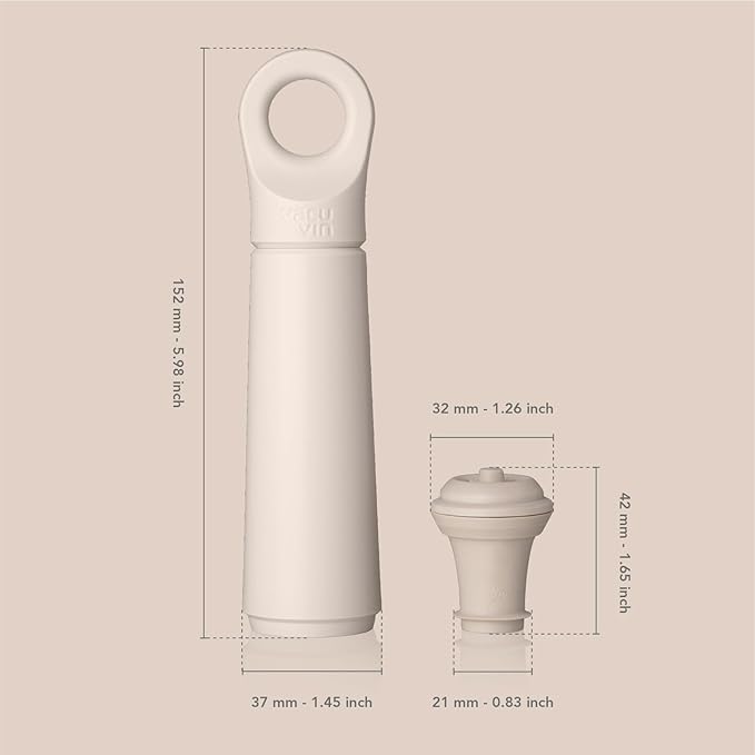 Vacu Vin Wine Saver Loop – Made in the Netherlands – Premium Vacuum Pump with Stopper – Airtight Seal Preserves Opened Wine Bottles up to 10 Days – Elegant & Durable – Sand