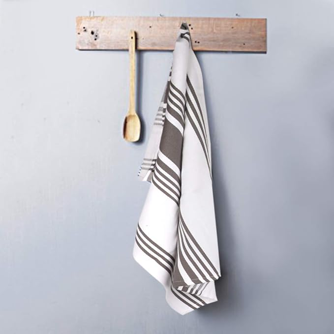 Urban Villa Kitchen Towels 100% Cotton Pack of 3, Highly Absorbent Quick Drying Super Soft Premium Dish Towel for kitchen with Hanging Loop Hand & Tea Towels - 20x30 Inch, (Dove Grey & White, Striped)