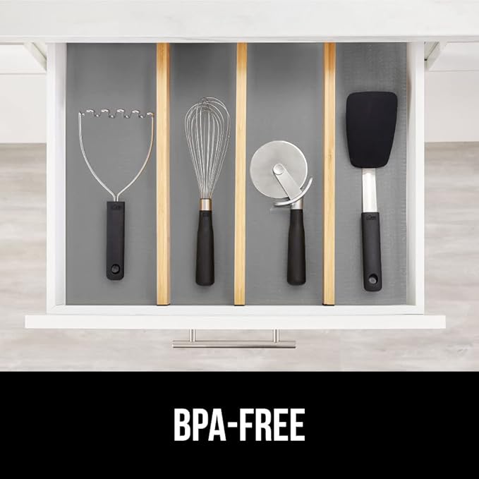 GORILLA GRIP Slip Resistant Drawer and Shelf Liner 2 Pack, Non Adhesive Water Resistant, Easy Clean and Trim, Smooth Surface Liners for Kitchen Cabinet, Shelves, Drawers, Pantry, 20 in x 20 FT, Gray