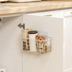 Adhesive Basket Wall Wire Basket Over the Cabinet Door Organizer No Drilling Mounted 4 Pack, White