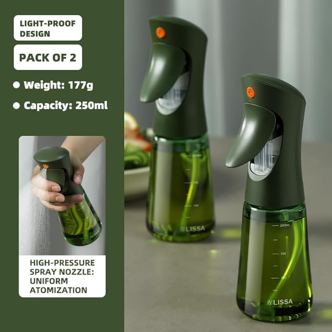 Light-Proof Glass Oil Sprayer For Cooking Air Fryer Salad BBQ,250ml Olive Oil (1)