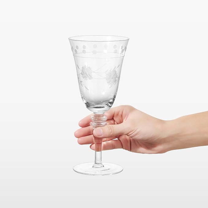 Premium Delight Wine Glasses Set of 4, 14.5 oz – Hand-Blown with Etched Long Stem, Classic Glassware for Weddings, Dinners, and Holiday Gifting (Vintage Wine Glasses)