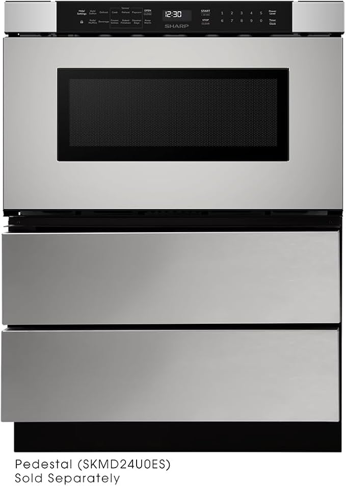SHARP SMD2440JS Microwave Drawer Oven, 24-inch, 1.2 Cubic Feet, 950 Watt, Angled Touch Control Panel, Stainless Steel