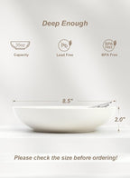 Quatish 35oz Pasta Bowls Set of 6, 8.5" Large Salad Bowls Soup Bowl for Kitchen, Microwave & Dishwasher Safe, Porcelain Wide and Shallow Serving Bowl, White Dinner Plates, Dinnerware Set, Gift