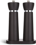 Wooden Salt and Pepper Grinder Set – Refillable Salt and Pepper Mill with Adjustable Upgraded Large Size Ceramic Burr – Manual Pepper Grinder with Beech Wood Body – 8.3” Tall (Chocolate Wood)