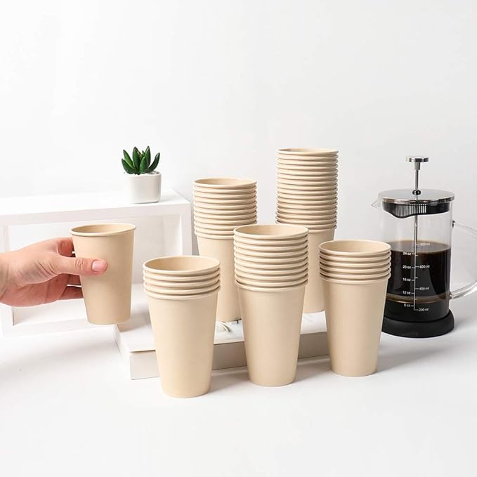 160 Count 15 oz Disposable Coffee Cups Paper Cups, Plant Fiber Cups Brown Hot Cups Hot Tea hot Drink Water cups
