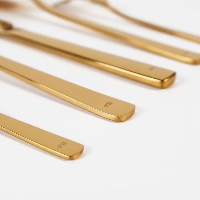 Oxford Silverware Set, 30 Piece Forged Flatware Premium Stainless Steel, Service for 6, for Kitchen, Home, Wedding, Party, Mirror Polished Dishwasher Safe (Matte Gold)