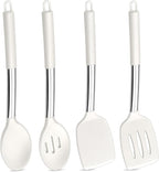 P&P CHEF White Kitchen Cooking Utensil Set of 4, Silicone Solid Spatulas Slotted Spoons Turners for Non-stick Cookware Flipping Mixing, Heat-proof