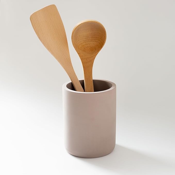 Selegna Instant Dry Utensil Holder for Kitchen Countertop, Diatomite Stone Utensil Caddy, Diatomaceous Earth Kitchen Utensil Organizer | Quick Drying Water Absorbing Pottery for Sink organization