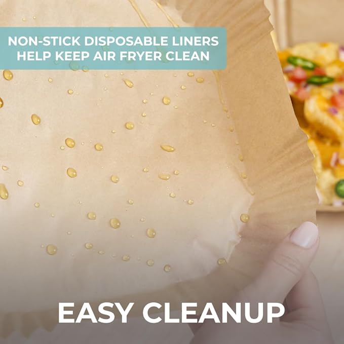 KITCHEN GENIE BPA-Free Air Fryer Liners Disposable, 100 PCS, Non-Stick Oil Proof Parchment Paper Sheets for Easy Clean Cooking, Fits 5-8 QT Basket, Microwave, Toaster Oven, Free of Bleach, 8 In Round