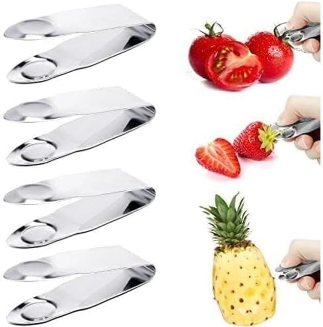 4PCS Silver Stainless Steel Strawberry Huller Fruit Stem Remover Home Kitchen Tools for Cherry Tomato 2.8 * 1 Small in Size,Easy to Use,Fruit and Vegetable Tools,Kitchen and Dining,Corers and Pitters