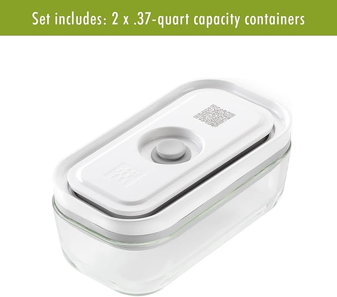 ZWILLING Fresh & Save 2-Piece Small Glass Vacuum Sealer Food Storage Containers with Airtight Lids, Meal Prep Container