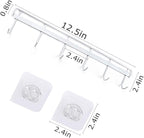 YiZhi Adhesive Wall Hooks Rack Kitchen Rail, Space Saving Utensil Holder No Drilling Wall Mounted Accessory Hanger with 6 Hooks for Kitchen Bathroom Bedroom Pack of 2 (White)