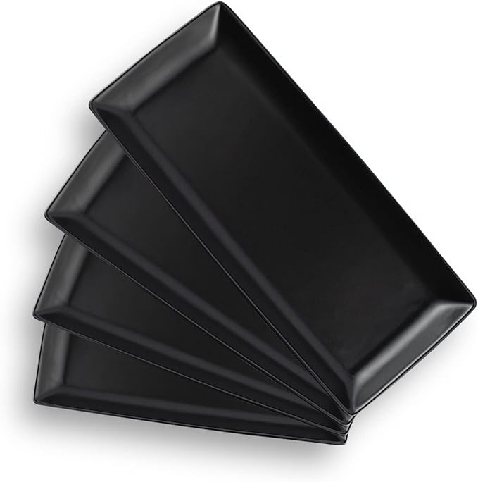 Gomakren Serving Platter Serving Dishes, 14 Inch Porcelain Serving Trays for Party, Large Serving Platters and Trays, Rectangular Sushi Plates for Entertaining Thanksgiving, Set of 4, Black