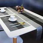 PIGCHCY Elegant Placemats with Matching Table Runner,Washable Durable Vinyl Woven Table Mats Sets(6pcs Placemats+1pcs Table Runner, Black)