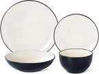 Plates and Bowls Sets for 4 - CJDC-QUELO 16-Piece Stoneware Dinnerware Sets, Ceramic Dishware Set for Indoor Kitchen Use and Formal Dining, Chip and Scratch Resistant Microwave Dishwasher Safe, Ivory