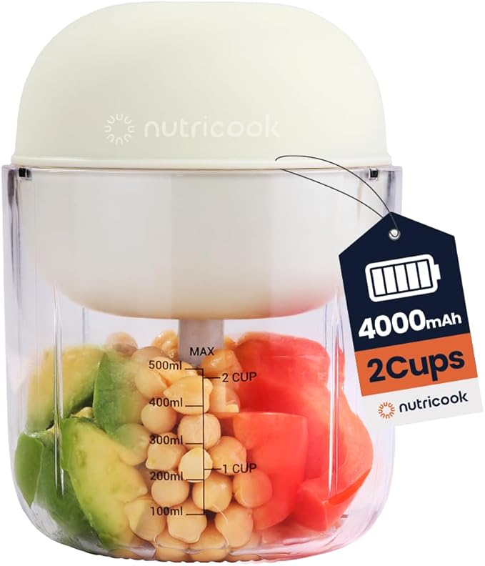 Choppi Cordless Electric Vegetable Chopper & Mini Food Processor for Dicing, Shredding, Mincing, and Puree, Portable and Rechargeable, 2-Cup, 500 mL, 4000 mAh Battery, Desert Sand