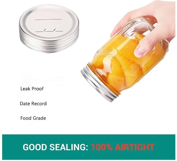 100pcs Regular Mouth Canning Lids for Ball, Kerr Jars - Split-Type Metal Mason Jar Lids for Canning - Food Grade Material, 100% Fit & Airtight for Regular Mouth Jars