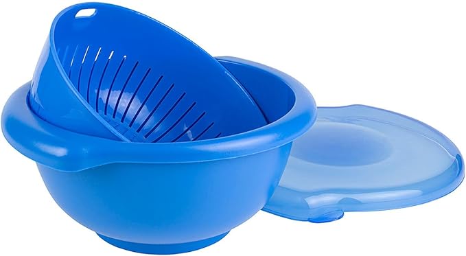 Hutzler 3-in-1 Berry Bowl Keeper, Colander & Container, Keeps Berries Fresh Longer, 1 Quart Capacity (Blue)