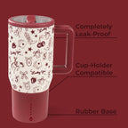 HydroJug Traveler - 20 oz Water Bottle with Handle & Flip Straw - Fits in Cup Holder, Leak Resistant Tumbler-Reusable Insulated Stainless Steel & Rubber Base - Gifts for Women & Men, Red Western Charm