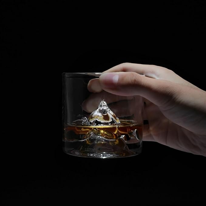 LIITON K2 Nepalese Heavy Crystal Whiskey Glasses Gift Set of 2, Thick Freezable Bourbon Glass 1lb Each, Premium Whiskey Gifts for Men, Frozen Crystal Chills Cocktails, 10 oz