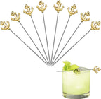 RRRuo Anchor Cocktail Picks Reusable Stainless Steel Cocktail for Appetizer Olives Sandwiches Cherries Garnish Forks Fruit Skewers Toothpicks 8 pieces (Gold)