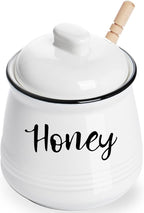 HAOTOP Farmhouse Porcelain Honey Jar with Dipper and Lid Set 12oz,Easy to Clean (White)