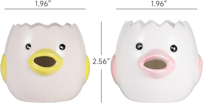2 Pack Cute Egg Separator, Ceramics Vomiting Chicken Egg Yolk Egg White Separator, Little Chick Small Egg Filter Splitter,Dishwasher Safe (Yellow & Pink)