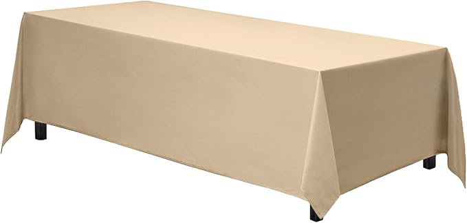 Gee Di Moda Rectangle Tablecloth - 90 x 132 Inch Beige Table Cloth for 6 Foot Table with Floor-Length Drop - Heavy Duty Washable Fabric - 6 Ft Buffet Table, Holiday Party, Wedding & Baby Shower