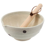 TIKUSAN Japanese Ceramic Ripple Ridge Mortar & Pestle Suribachi Bowl and Surikogi Set with Spout 7.1 inches Made in Japan (White)