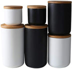 Ceramics Food Storage Jar Canister with Airtight Seal Bamboo Lid, Simple Style Kitchen Canister for Food Storage, Store Coffee, Sugar, Tea, Spices and More (White (8.79oz/260ml))