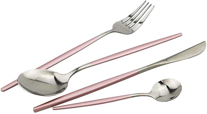 Pink Silver Silverware Set, JASHII 30-Piece Stainless Steel Satin Finish Flatware Set, Kitchen Utensil Set, Mirror Polished Tableware Cutlery Set for Home and Restaurant, Dishwasher Safe
