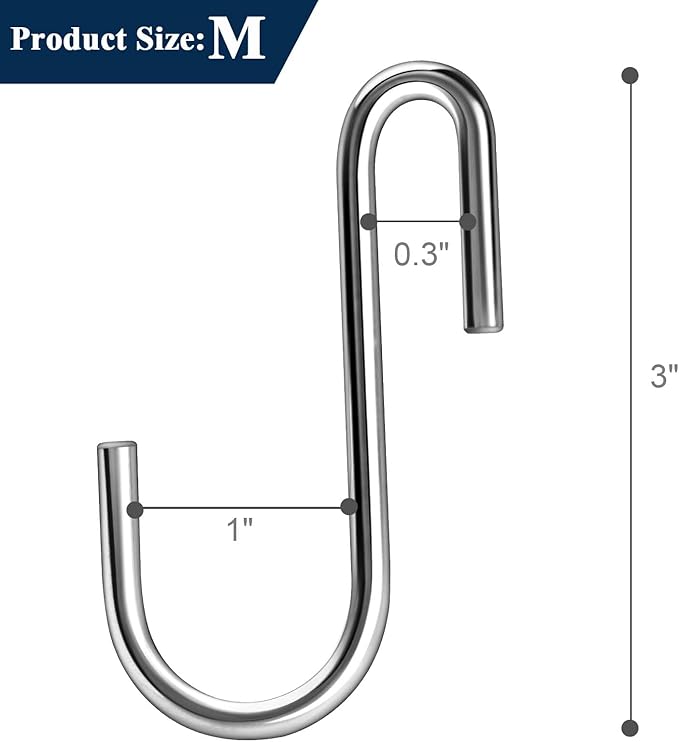 24 Pack 3 inch Heavy Duty S Hooks Pan Pot Holder Rack Hooks Hanging Hangers S Shaped Hooks for Kitchenware Pots Utensils Clothes Bags Towels Plants