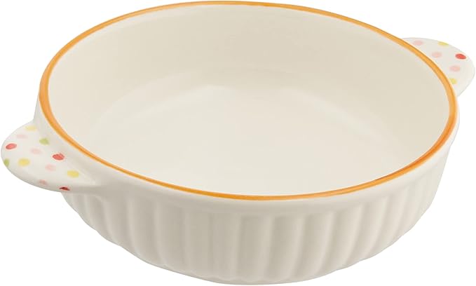 Banko Ware 14047 Oven Safe Round Au Gratin Dish (Small), Polka Dot Orange Line, Diameter Approx. 6.5 inches (16.5 cm), Microwave Safe, Made in Japan