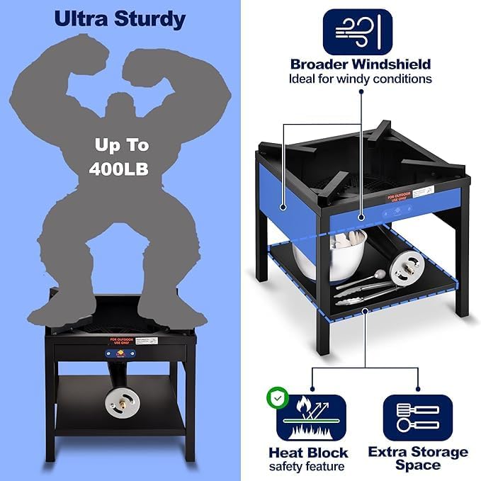 ARC 40QT Seafood Boiling Kit, 200,000BTU Propane Burner with Stainless Steel Crawfish Boil Pot w/Basket and Steamer Rack, For Outdoors Cooking and Steaming, Large Turkey Fryer Pot, Lobster Shrimp Pot