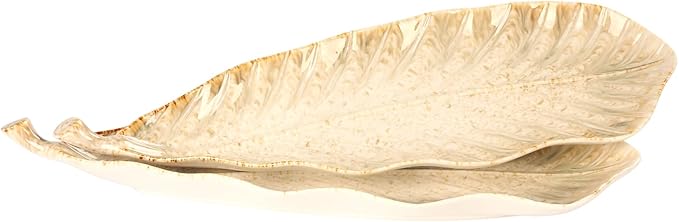 Serving Platter Olives Plate Set of 2, Large Serving Tray for Entertaining, Porcelain Trays and Platters, Salad Appetizer Tray,Dishwasher & Microwave Safe, Gradient beige 17 Inch