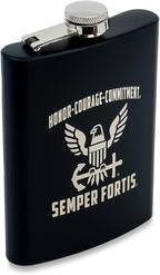 NAVY 8 oz Flask | Stainless Steel Hip Flask for Liquor – Matte Black, Great Gift Idea for Veterans | Navy 8oz Flasks