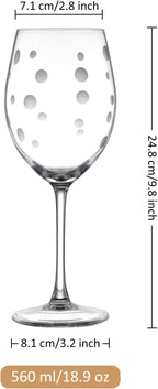 Joeyan Hand Blown Etched Red and White Wine Glasses,Stemmed Glasses with Stripes and Dots Pattern,Clear Carved Long Stem Glassware Set for Wine Tasting Birthday Anniversary Wedding,19 oz,Set of 4