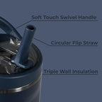 HydroJug Sport - Stainless Steel Tumbler with Straw, Vacuum Insulated, 32oz Leakproof Water Bottle, Ergonomic Design, Reusable, Dishwasher Safe, Rubber Base, Durable for Gym or Outdoors, Midnight