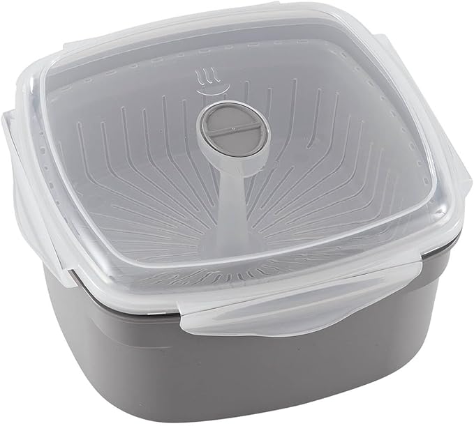 Microwave Steamer Set - Plastic Square Grey Steamer - 2.47L - Dishwasher Safe