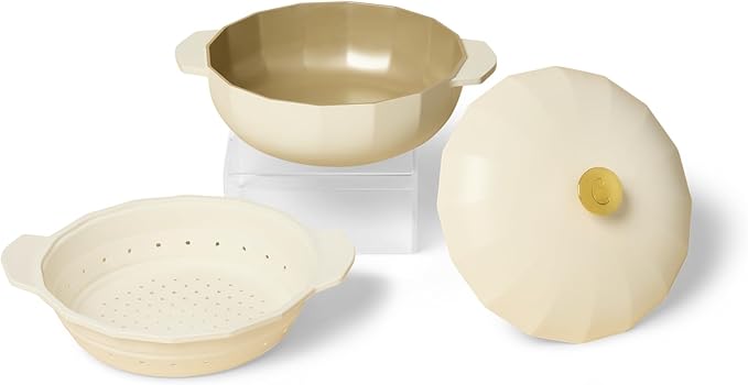 Cravings by Chrissy Teigen The Perfect Pan 5.3 Qt Dutch Oven Pot with Lid, Nonstick Lightweight Aluminum Everyday Pot with Steamer/Strainer Insert, Oven & Stovetop Safe (White)