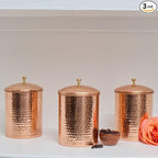 Kitchen Storage, Container for Sugar, Flour, Coffee & Tea, Food Storage, Kitchen Canisters, Countertop Storage, Container with Lid, Copper Kitchen Accessories, Pure Copper Canister, Small, Set of 3