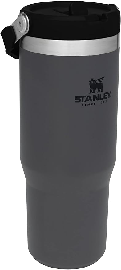 STANLEY IceFlow Stainless Steel Tumbler - Vacuum Insulated Water Bottle for Home, Office or Car Reusable Cup with Straw Leak Resistant Flip Cold for 12 Hours or Iced for 2 Days, Charcoal, 30OZ
