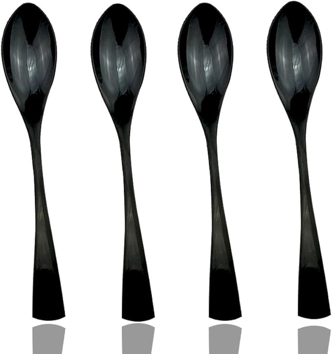 JASHII 18/10 Stainless Steel 4 Piece Mirror Polished Black Dessert Spoon Salad Spoon Black Server Utensil Set 19CM