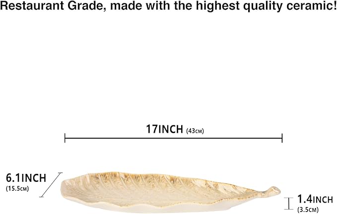 Serving Platter Olives Plate Set of 2, Large Serving Tray for Entertaining, Porcelain Trays and Platters, Salad Appetizer Tray,Dishwasher & Microwave Safe, Gradient beige 17 Inch