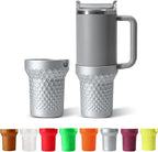 Metallic Glitter Boot for Stanley, Silicone Protector Sleeve Accessories for Stanley Quencher H2.0 FlowState Tumbler 40oz / Stanley Adventure Quencher Tumbler 40oz (Silver)