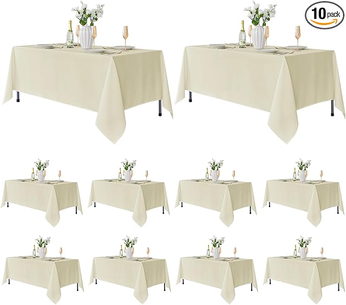 Fitable 10 Pack Rectangle Tablecloths: Stain Resistant Wrinkle Free Circle Table Clothes, Washable Reusable Polyester Table Covers for Wedding Party Birthday Banquet Reception(Ivory, 70x120 Inch)