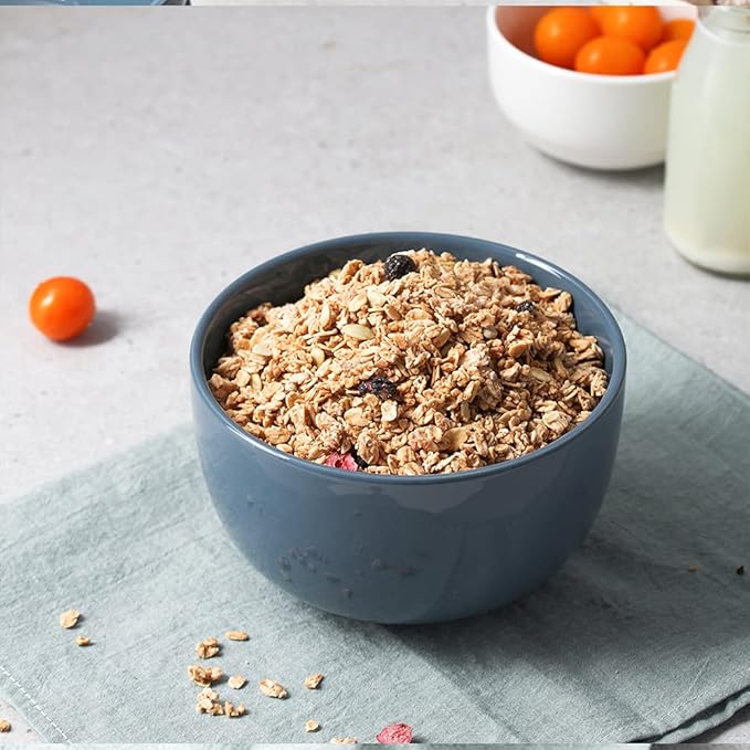 DOWAN 5.8" Deep Soup Bowls & Cereal Bowls - 30 Ounces Large Bowls Set of 4 for Kitchen - Ceramic Bowls for Cereal, Soup, Oatmeal, Salad, Ramen, Noodle, Rice - Dishwasher & Oven Safe (Airy Blue)