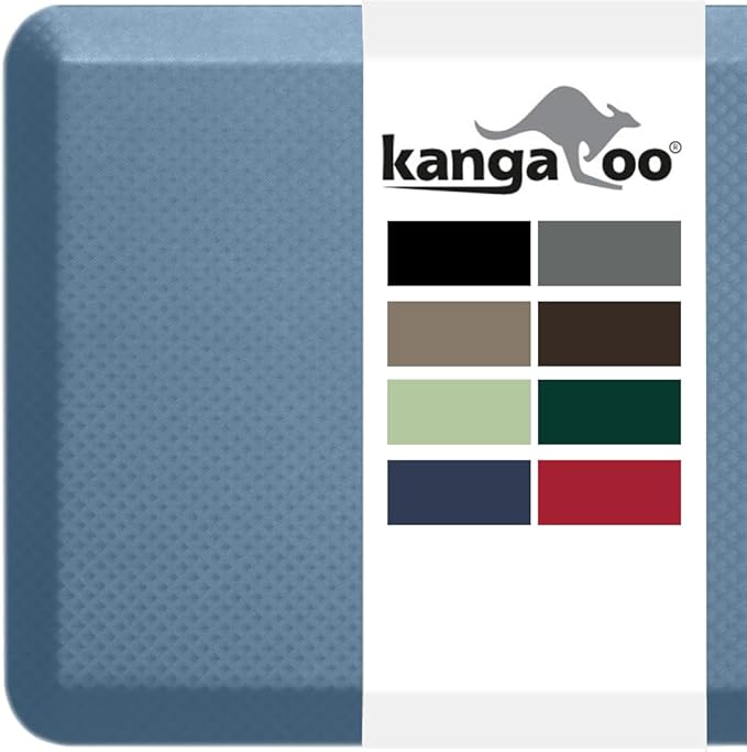 KANGAROO Thick Ergonomic Anti Fatigue Mats for Kitchen Floor, 48x20, Cushioned Standing Office Desk Mat, Waterproof Scratch Resistant Topside, Supportive All Day Comfort Padded Foam Rugs, Sky Blue