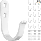 15Pcs Wall Hooks for Bathroom, Kitchen, Closet, and Garage - White Metal Hooks for Hanging Coats, Towels, Hats, Keys, Bags, and Coffee Cups - Holds Up to 40 lbs